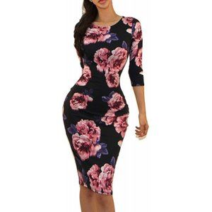 Vivicastle Women's Wear to Work Business 3/4 SLV Bodycon Floral Pencil Dress